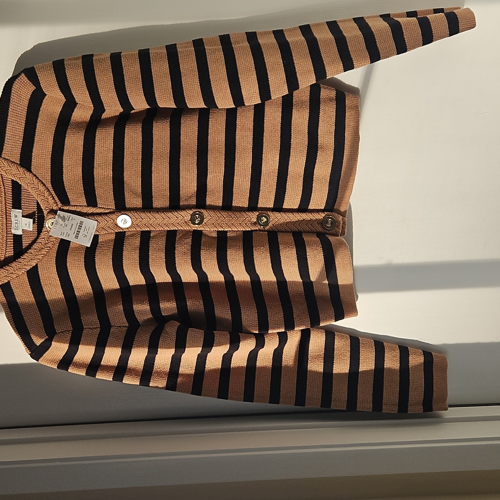 NWT J Crew Black Brown Striped Sweater